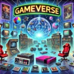 DALL·E-2024-12-20-21.28.17-A-detailed-digital-illustration-depicting-a-vibrant-gaming-archive-room-labeled-Gameverse.-The-room-is-filled-with-retro-and-modern-gaming-consoles