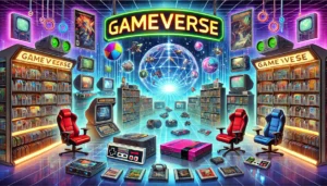 DALL·E-2024-12-20-21.28.17-A-detailed-digital-illustration-depicting-a-vibrant-gaming-archive-room-labeled-Gameverse.-The-room-is-filled-with-retro-and-modern-gaming-consoles